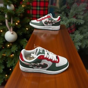NAF AF1 Christmas Edition Sneakers Light Gray White Red Green Size 8 Limited NEW